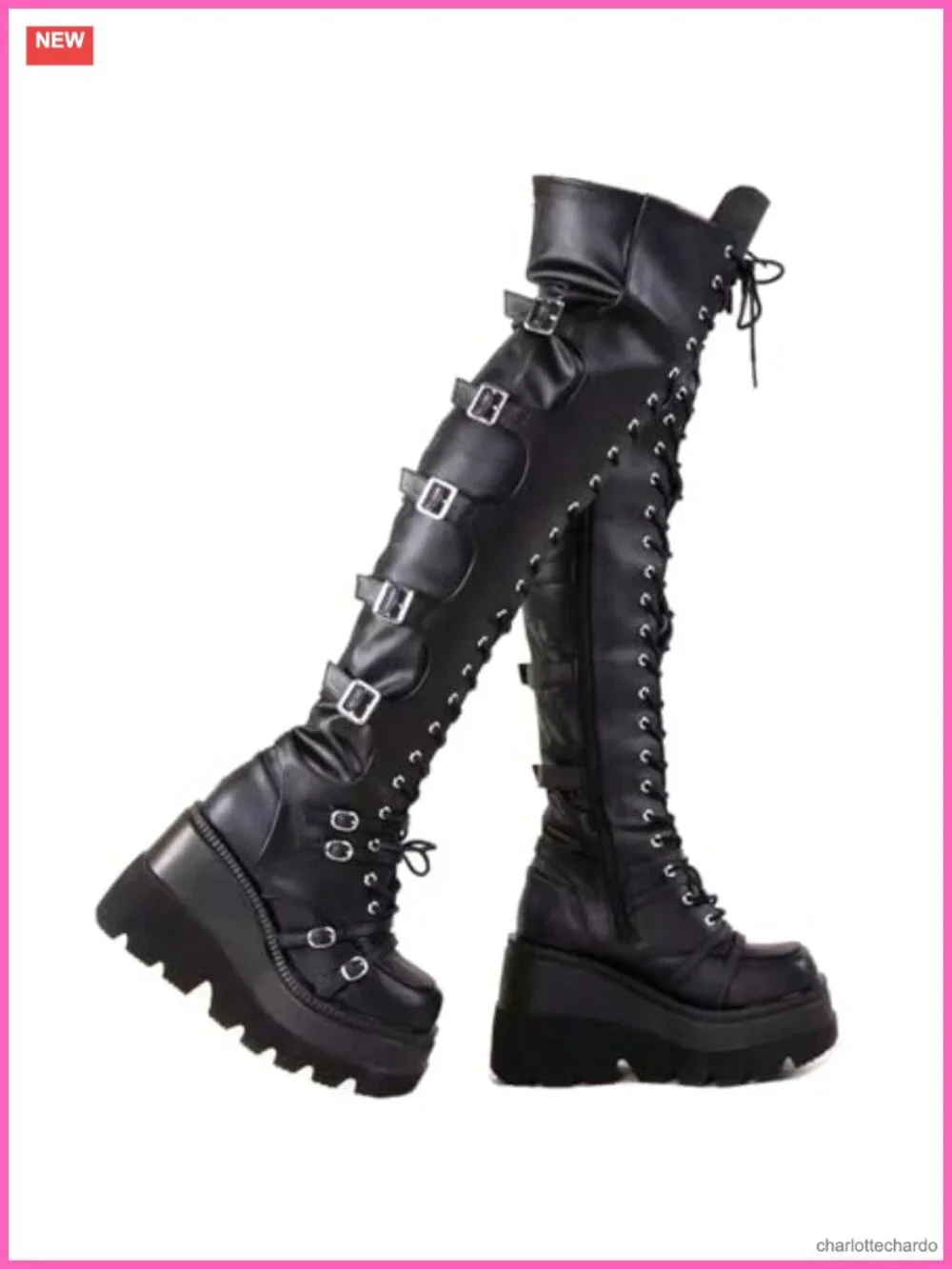 Over Knee Thigh High Platform Goth Boots for Women Chunky Heel Lace Up Side Zip